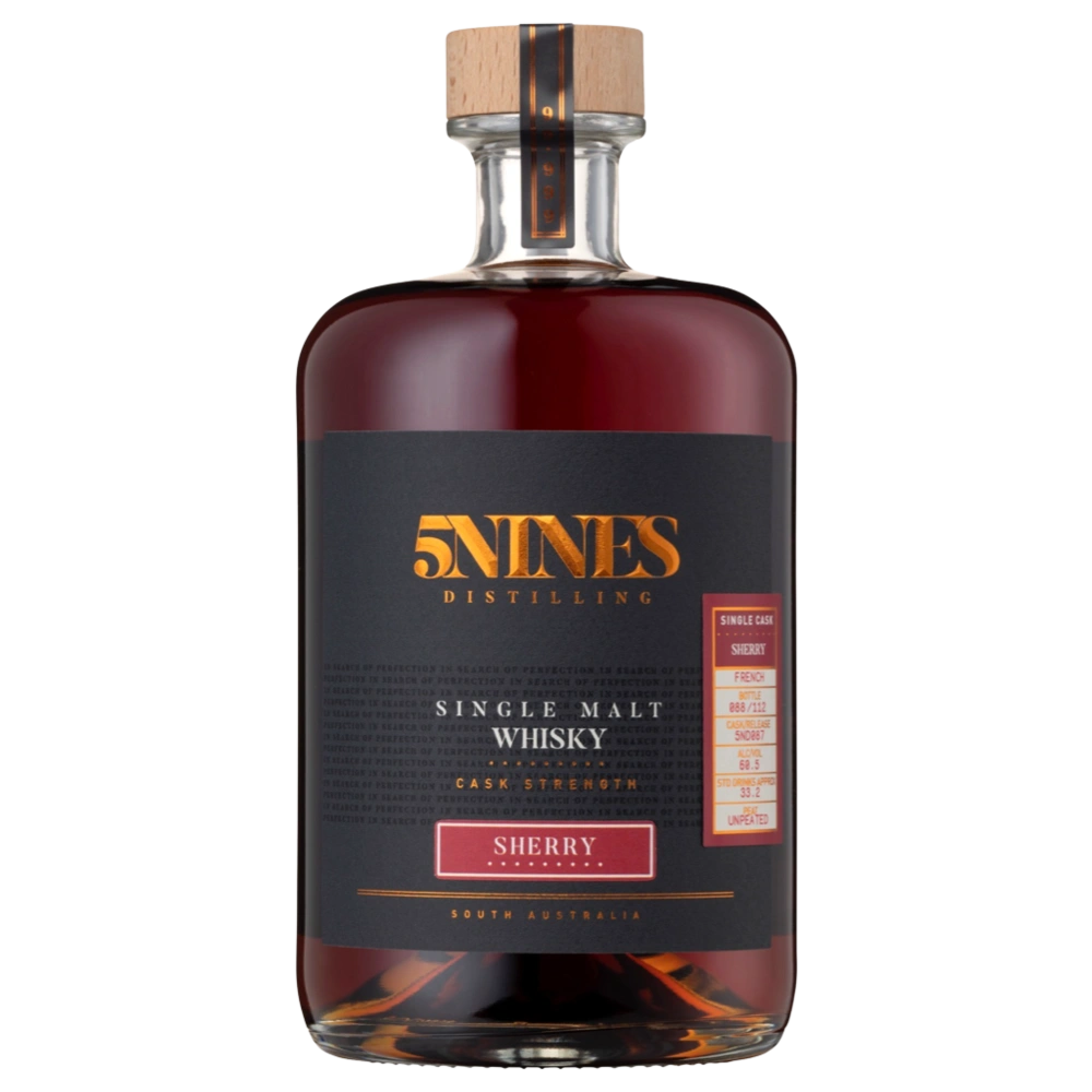 A bottle of 5Nines Distilling Single Malt Whisky Single Cask PX Sherry Cask Strength 5ND088 59.6% 700ml