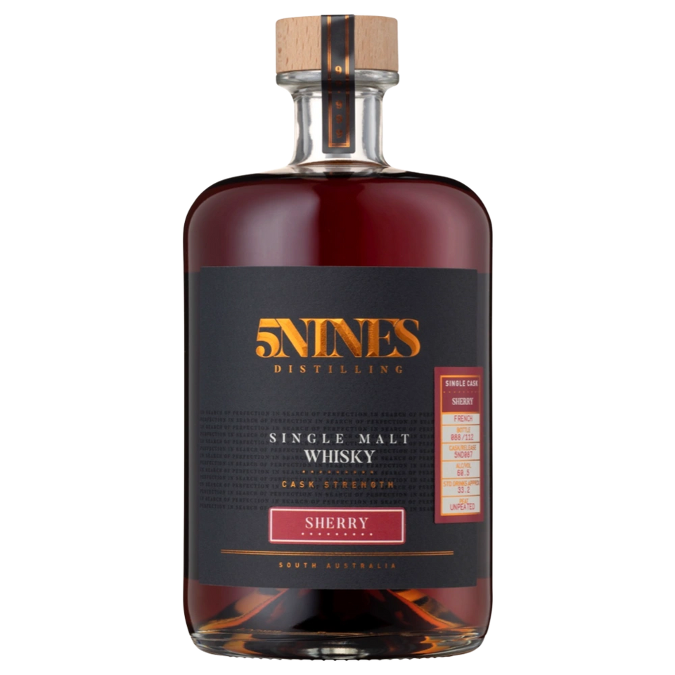 A bottle of 5Nines Distilling Single Malt Whisky Single Cask PX Sherry Cask Strength 5ND088 59.6% 700ml