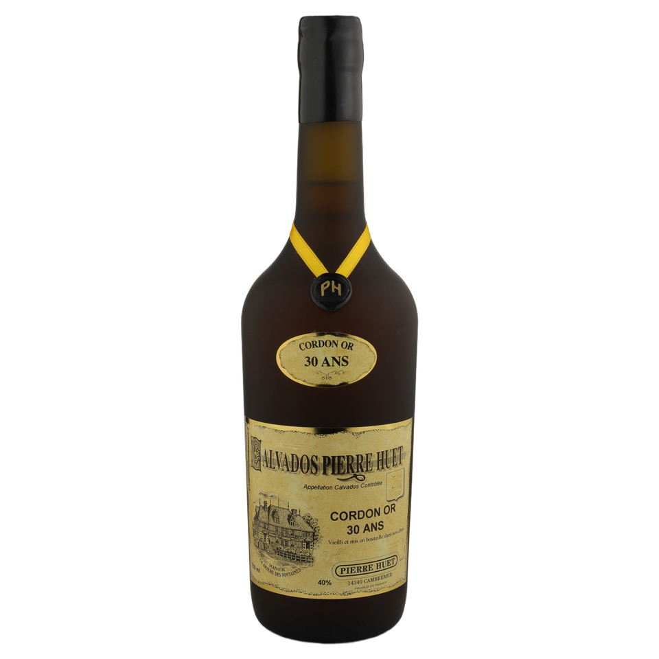 A bottle of Pierre Huet Calvados Cordon Or 30 years 40% 700ml