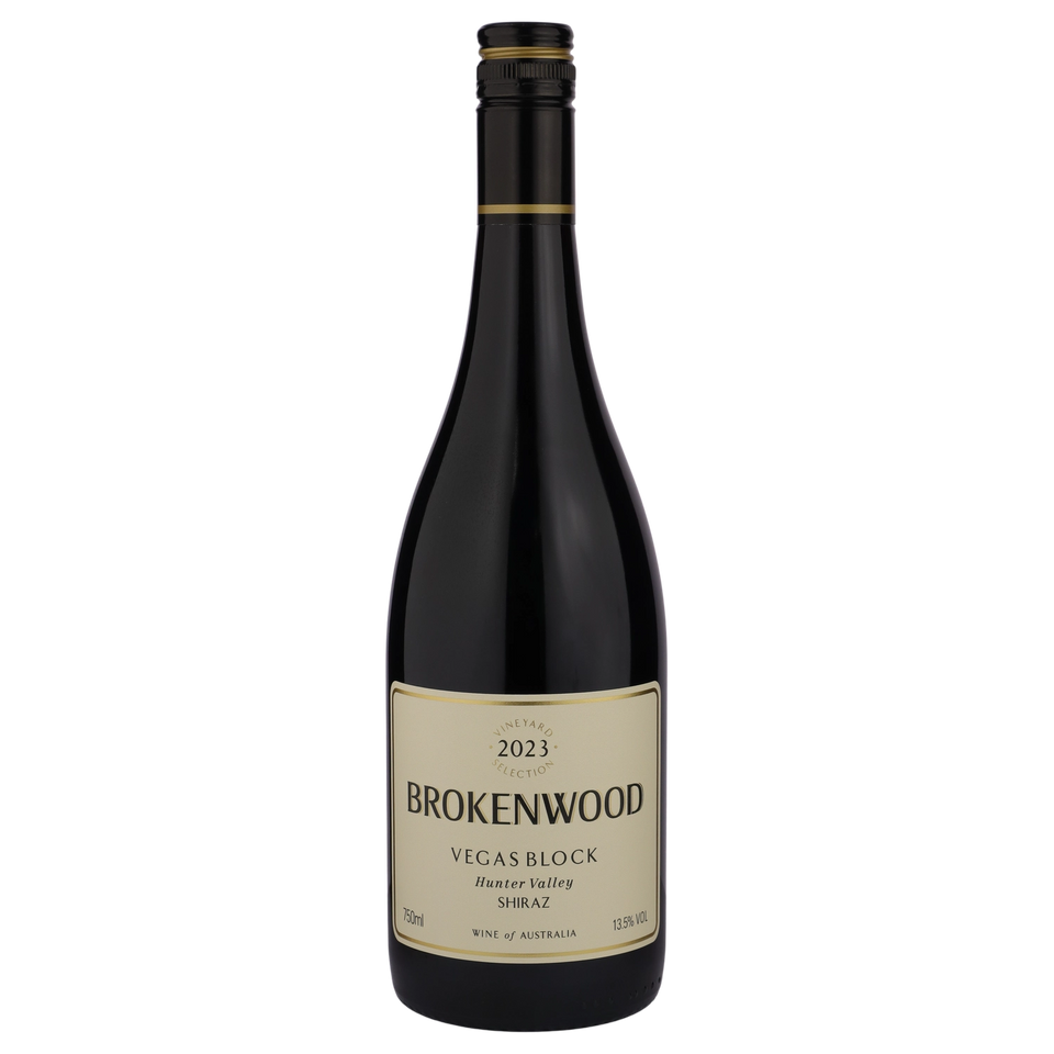 A bottle of 2023 Brokenwood Vegas Block Hunter Valley Shiraz 750ml Red Wine