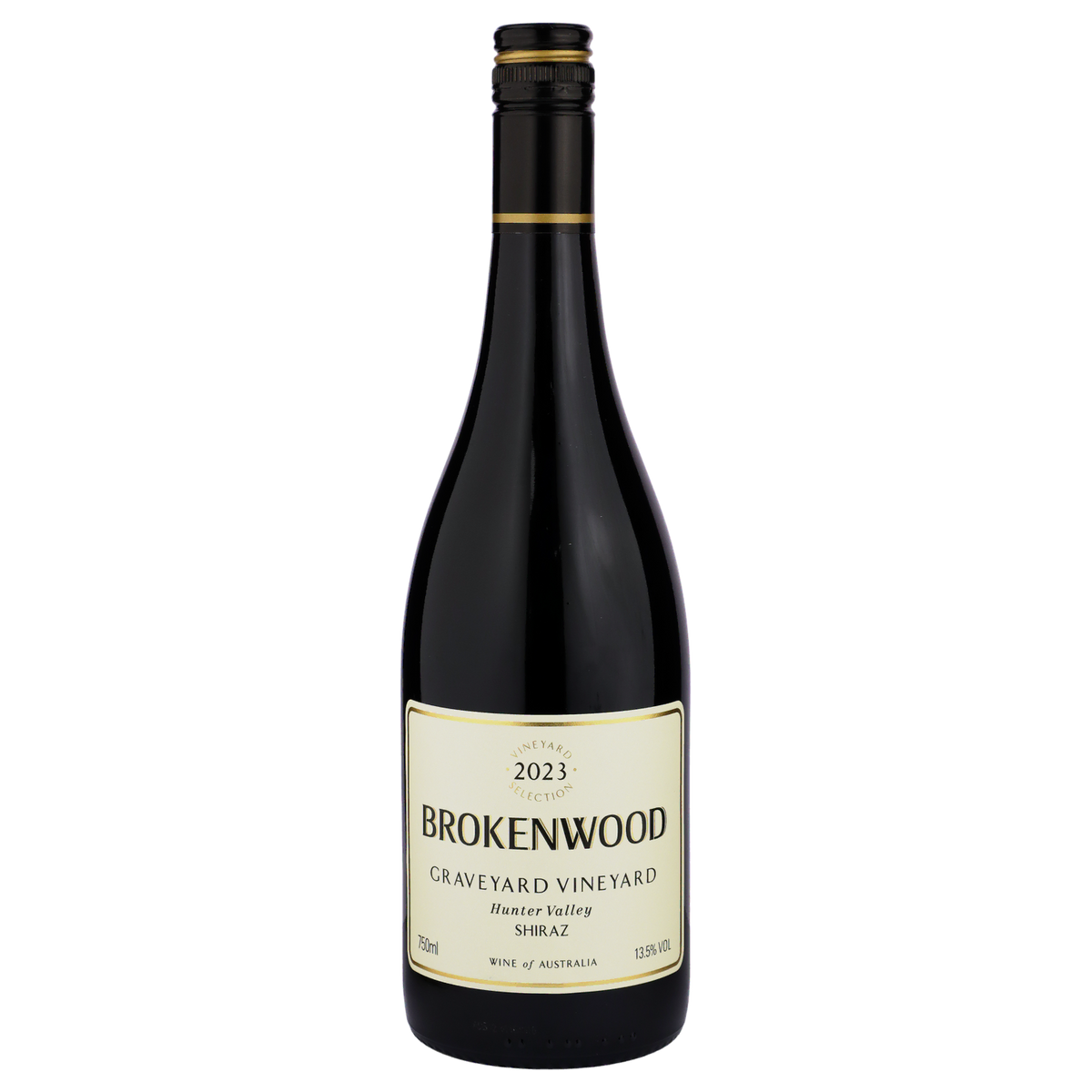 A bottle of Brokenwood Graveyard Vineyard Hunter Valley Shiraz 2023 750ml Red Wine