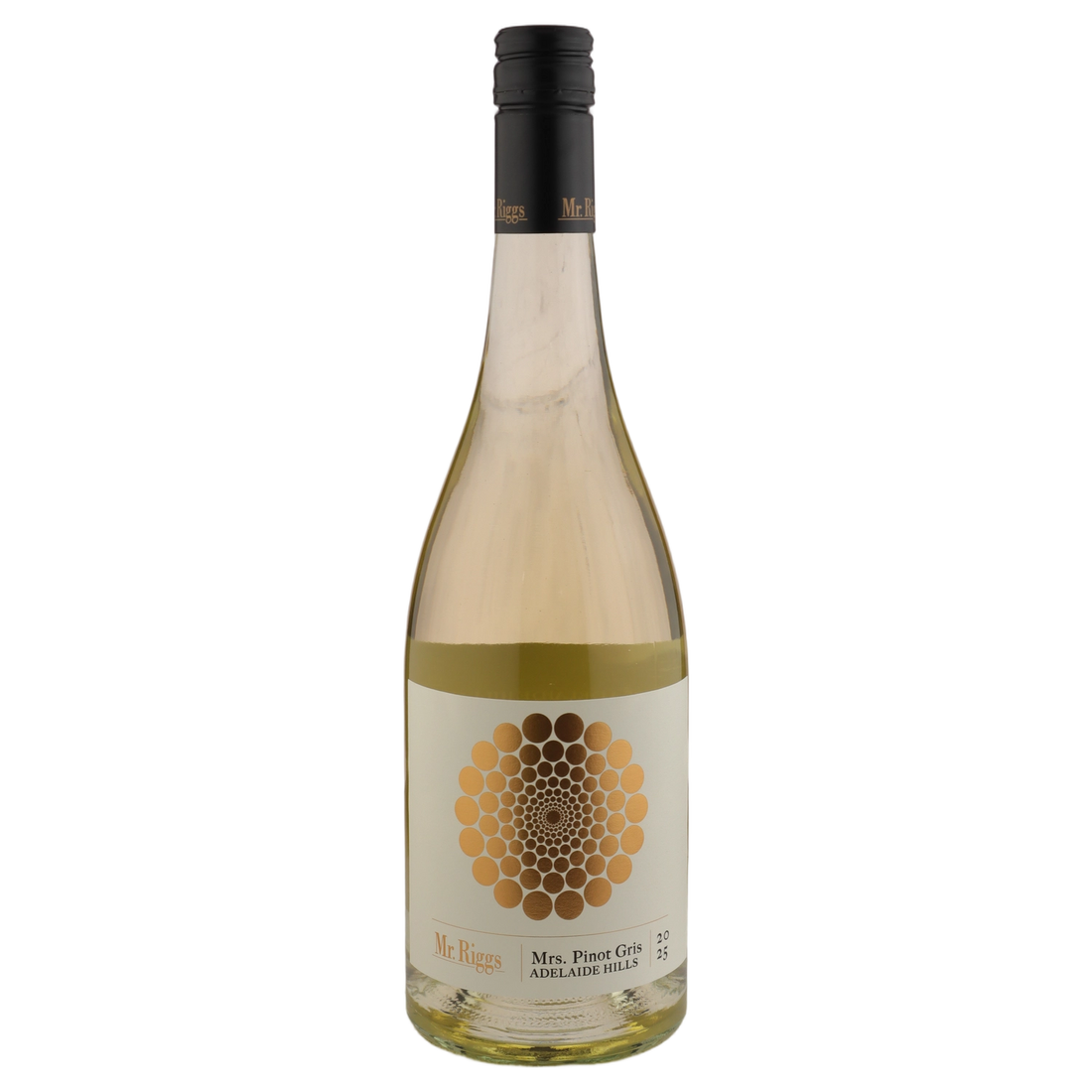 A bottle of 2025 Mr. Riggs Mrs. Pinot Gris 750ml White Wine