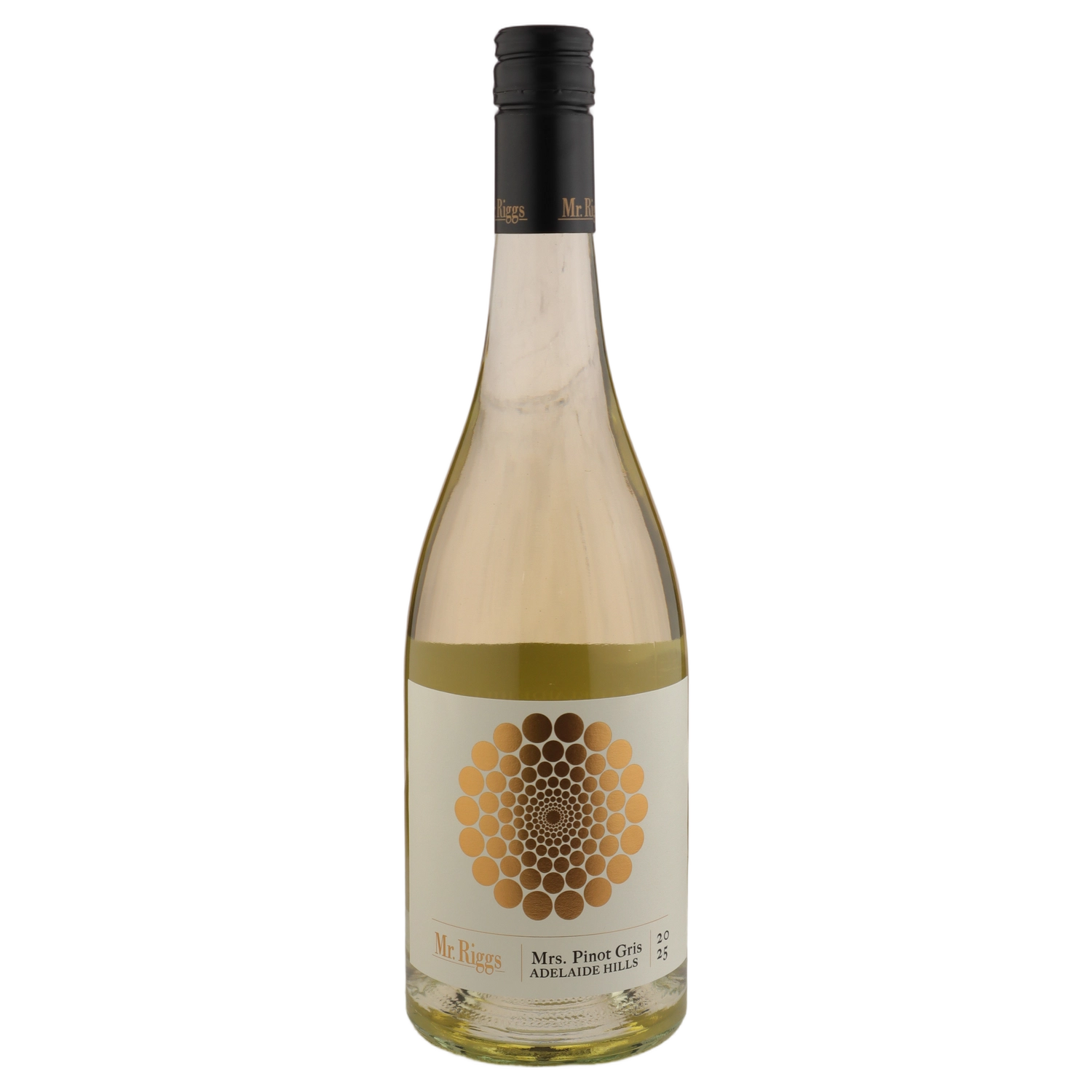 A bottle of 2025 Mr. Riggs Mrs. Pinot Gris 750ml White Wine
