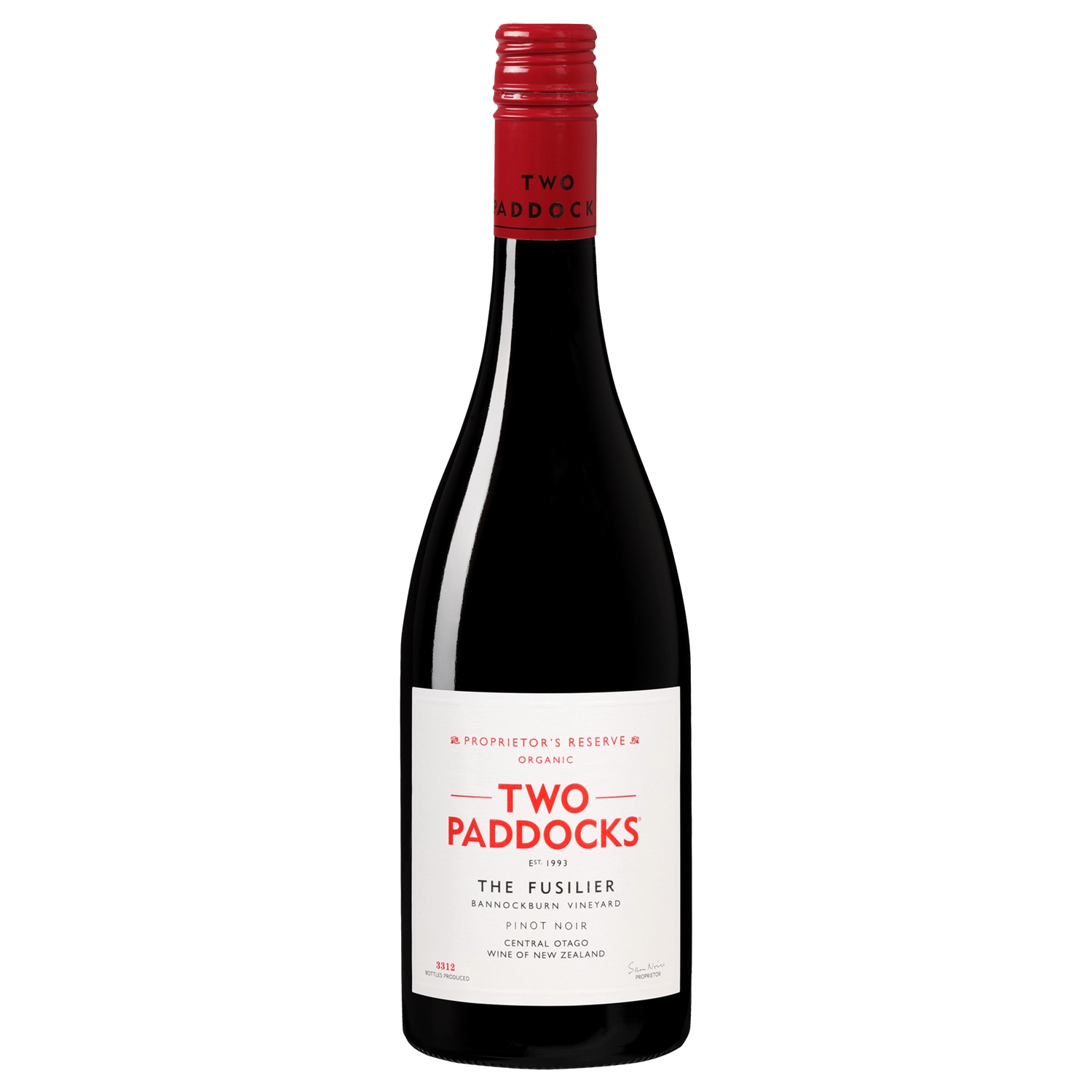 A bottle of 2021 Two Paddocks Proprietor's Reserve The Fusilier Pinot Noir Aust 750ml Red Wine