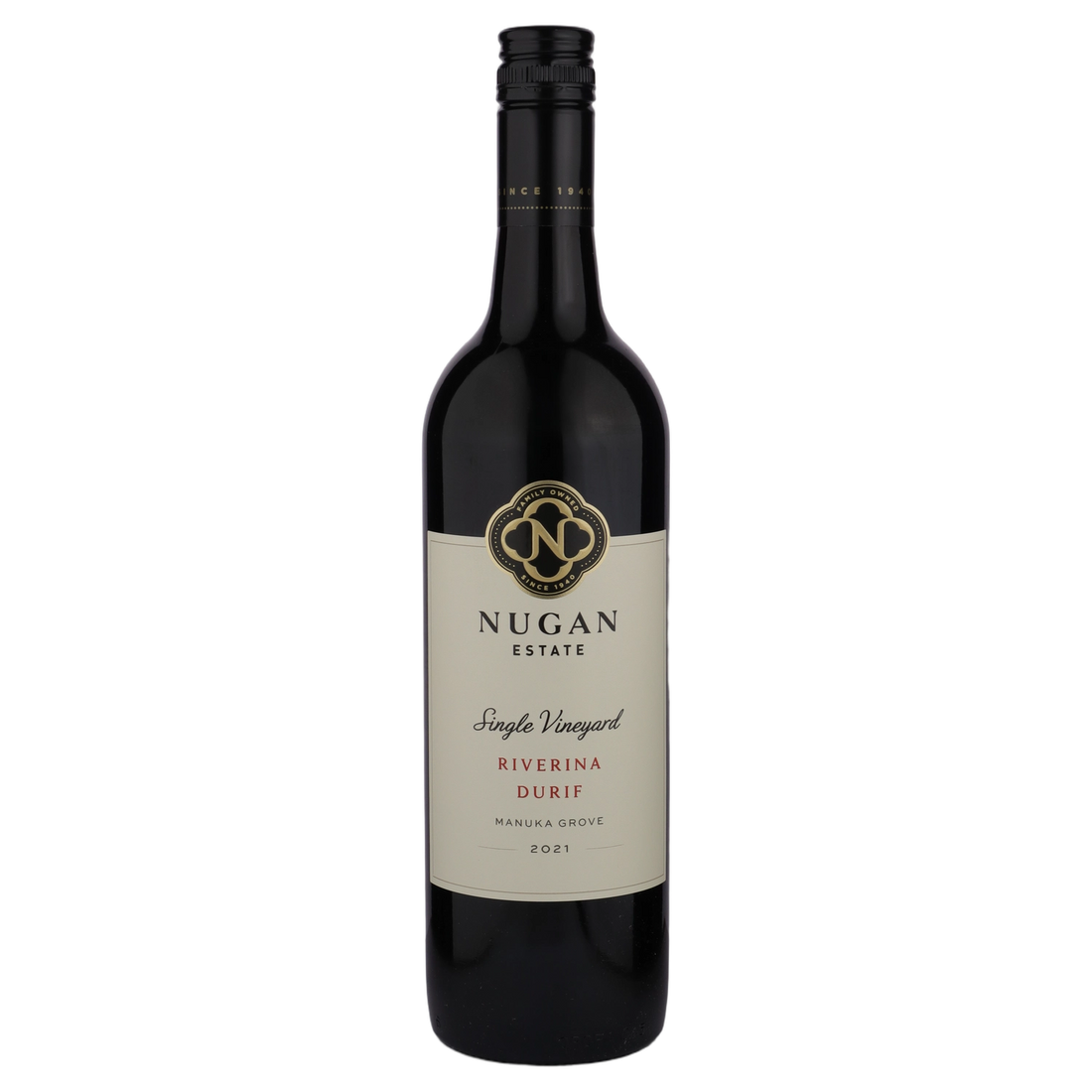 A bottle of 2021 Nugan Estate Single Vineyard Manuka Grove Vineyard Durif 750ml Red Wine