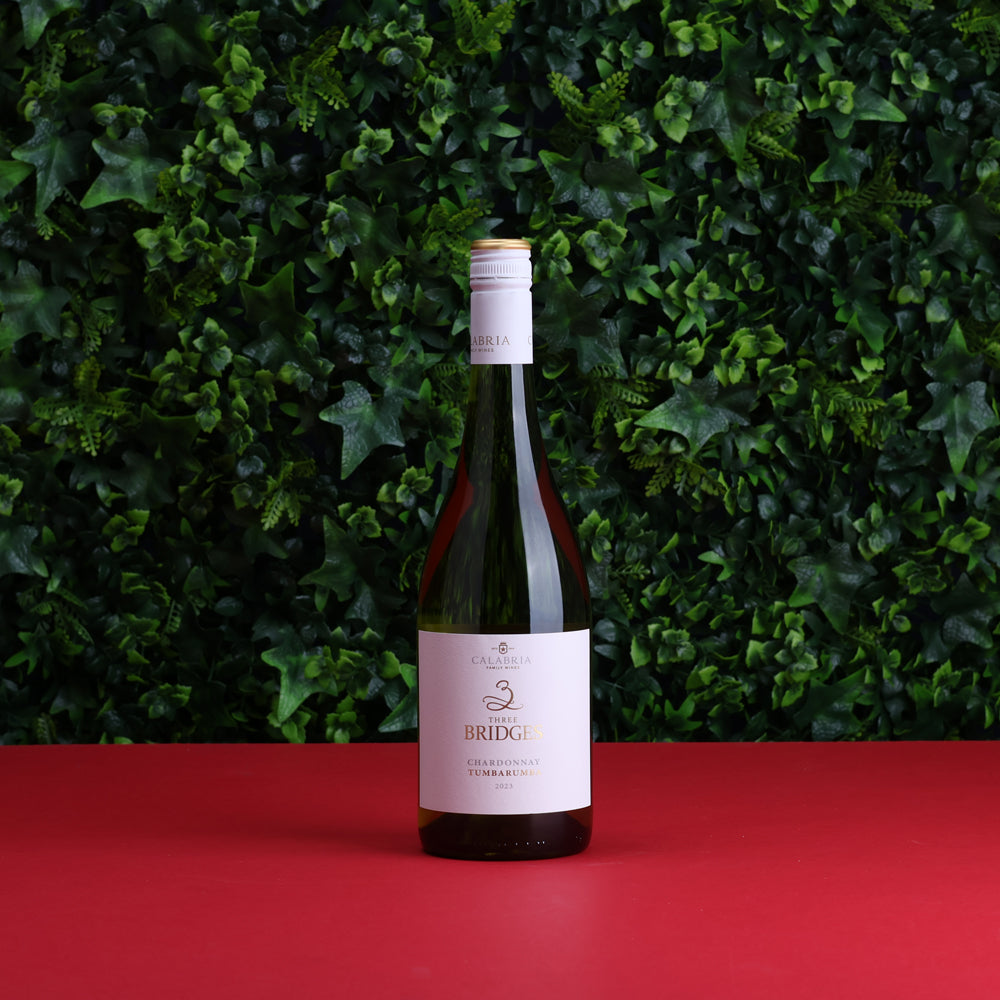 A bottle of 2023 Calabria Three Bridges Tumbarumba Chardonnay 750ml White Wine