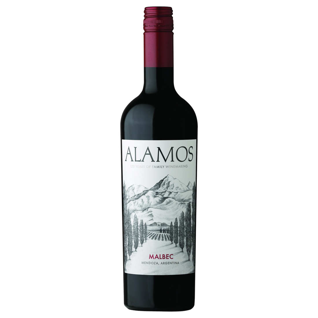 A bottle of 2024 Alamos Malbec 750ml Red Wine