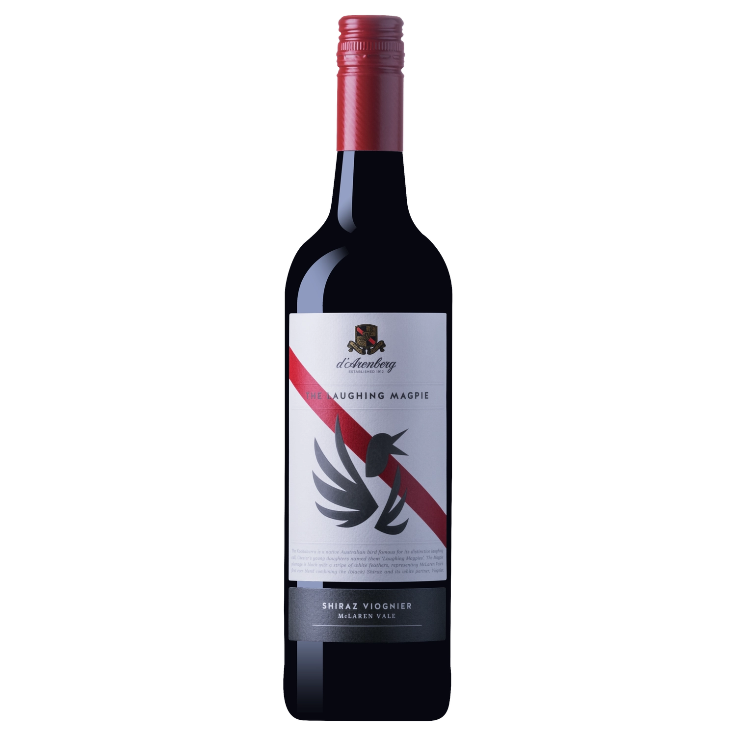 A bottle of 2019 d'Arenberg The Laughing Magpie Shiraz Viognier 750ml White Wine