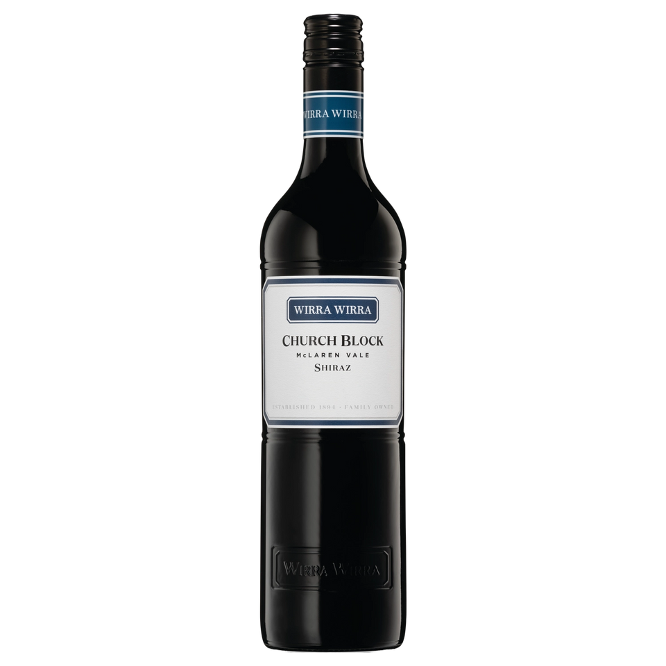 A bottle of 2024 Wirra Wirra Church Block Shiraz 750ml Red Wine
