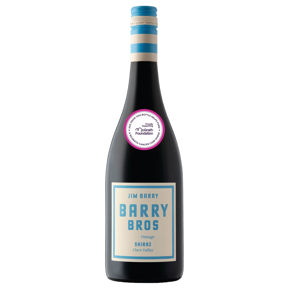 A bottle of 2022 Jim Barry Barry Bros Shiraz McGrath Foundation 750ml Red Wine