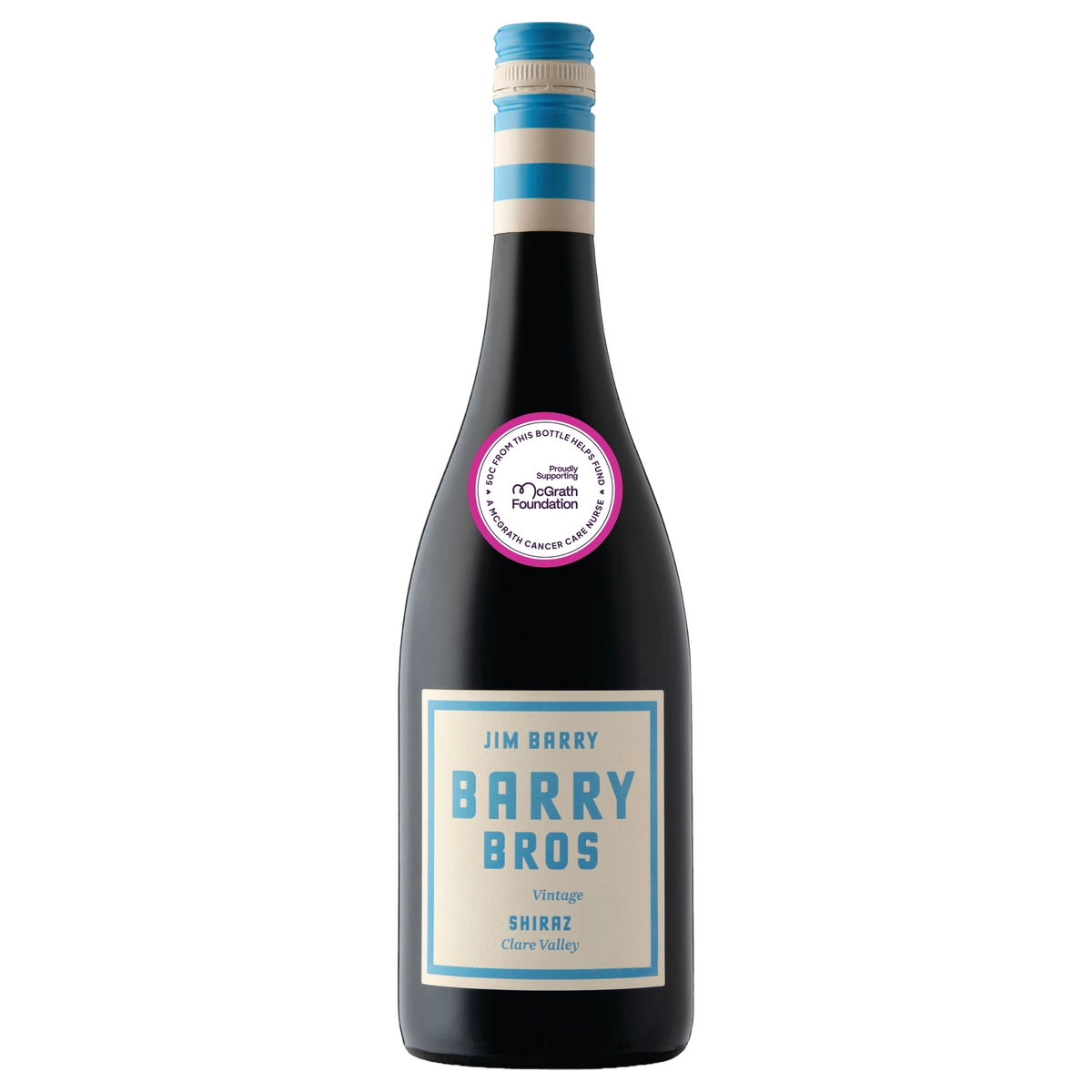 A bottle of 2022 Jim Barry Barry Bros Shiraz McGrath Foundation 750ml Red Wine