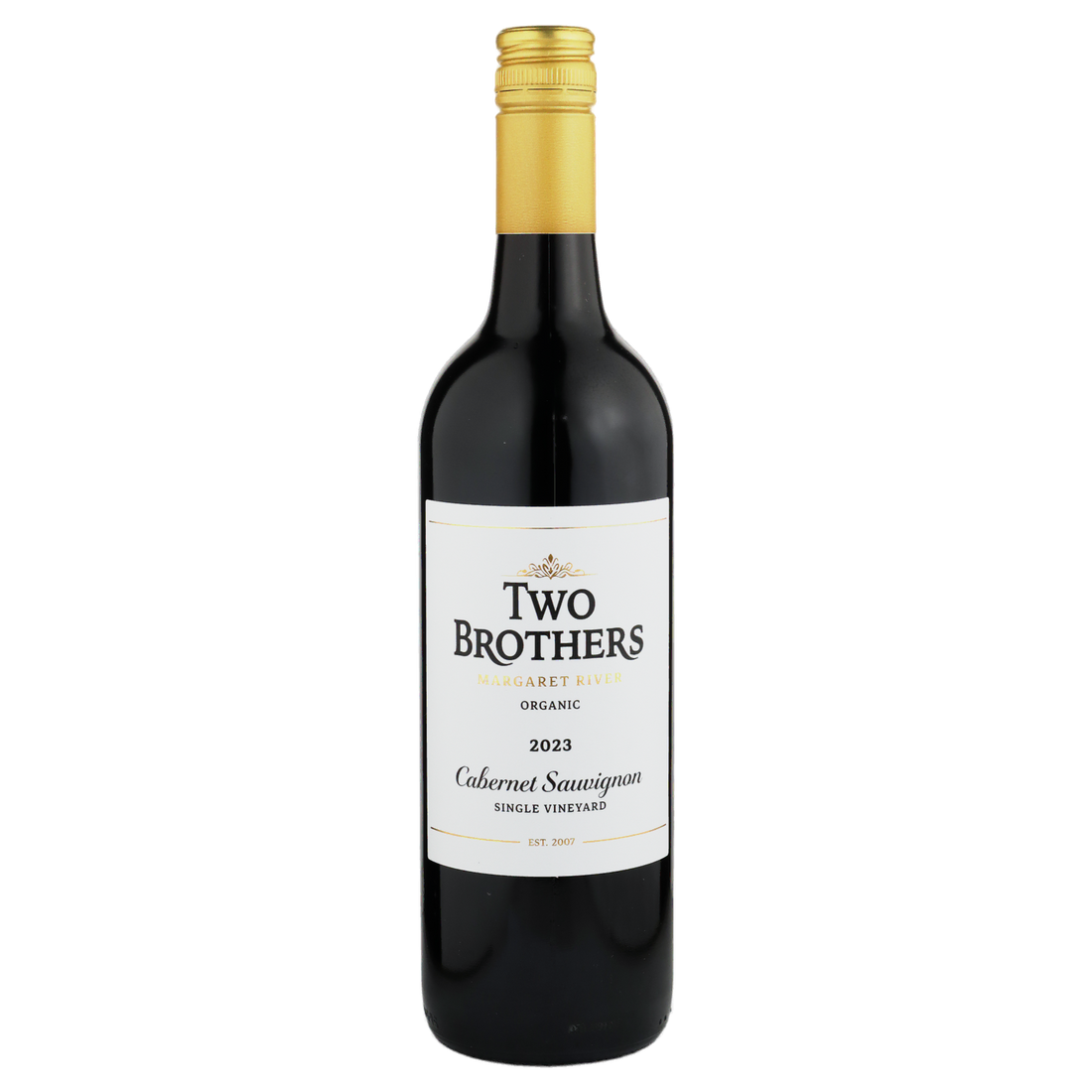 A bottle of Two Brothers Organic Margaret River Cabernet 2023 (Best in Collective Finalist) 750ml Red Wine
