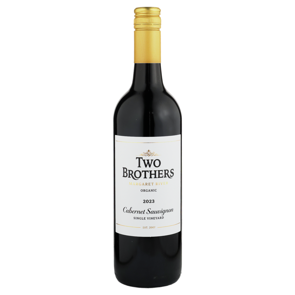 A bottle of Two Brothers Organic Margaret River Cabernet 2023 (Best in Collective Finalist) 750ml Red Wine