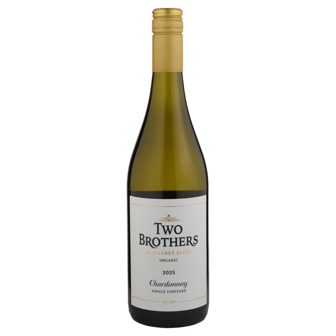 A bottle of 2025 Two Brothers Organic Margaret River Chardonnay 750ml White Wine