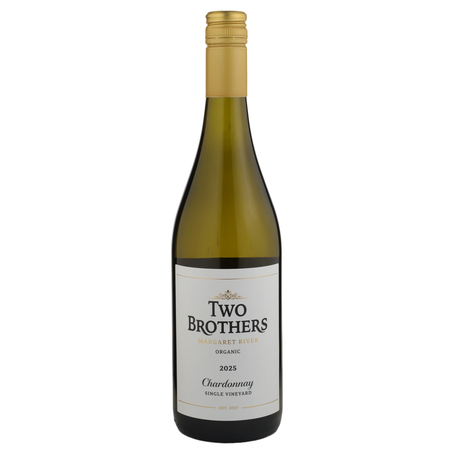 A bottle of 2025 Two Brothers Organic Margaret River Chardonnay 750ml White Wine