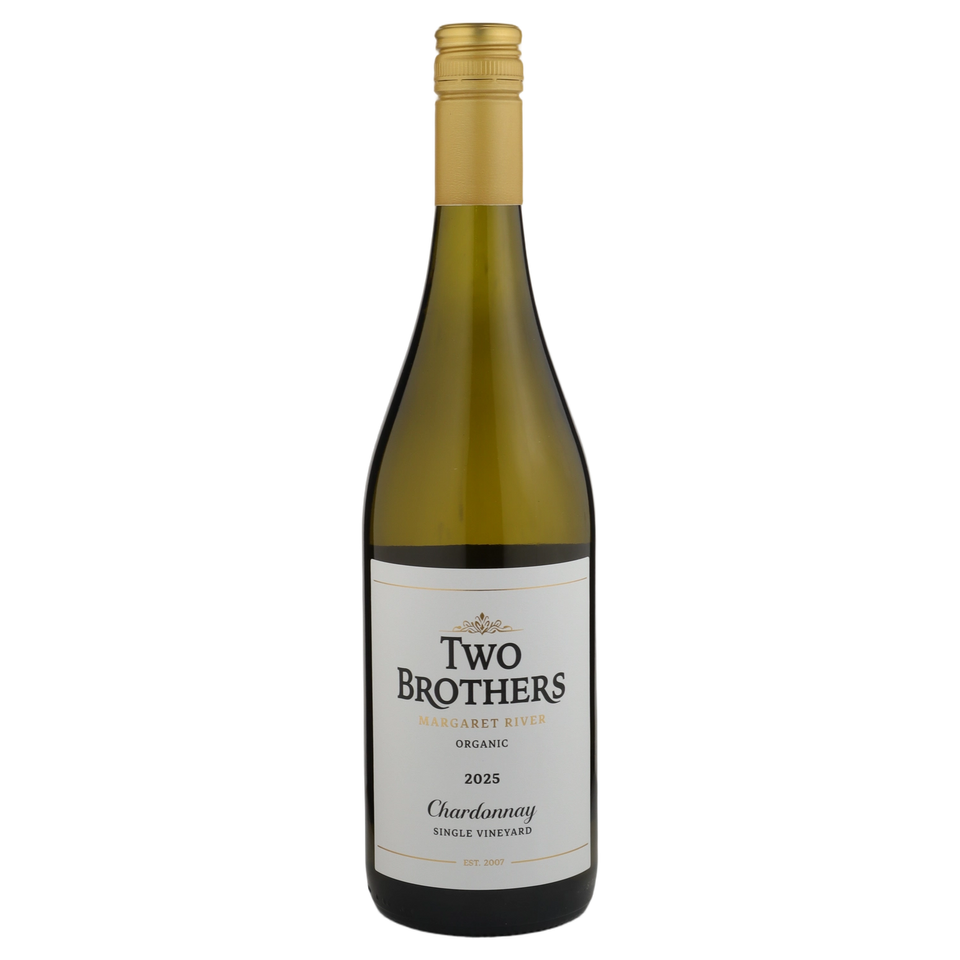 A bottle of 2025 Two Brothers Organic Margaret River Chardonnay 750ml White Wine