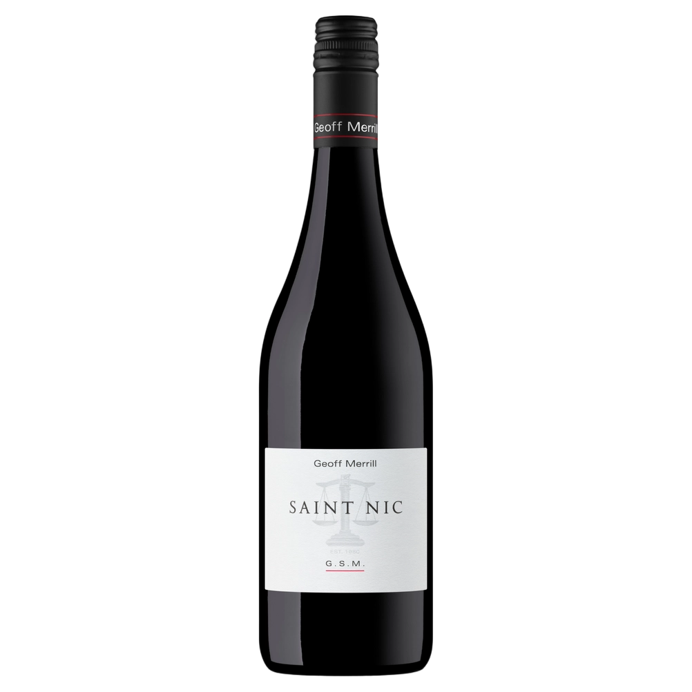 A bottle of 2022 Geoff Merrill Saint Nic Grenache Shiraz Mourvedre 750ml Red Wine