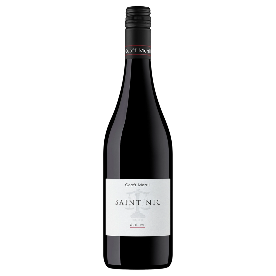 A bottle of 2022 Geoff Merrill Saint Nic Grenache Shiraz Mourvedre 750ml Red Wine
