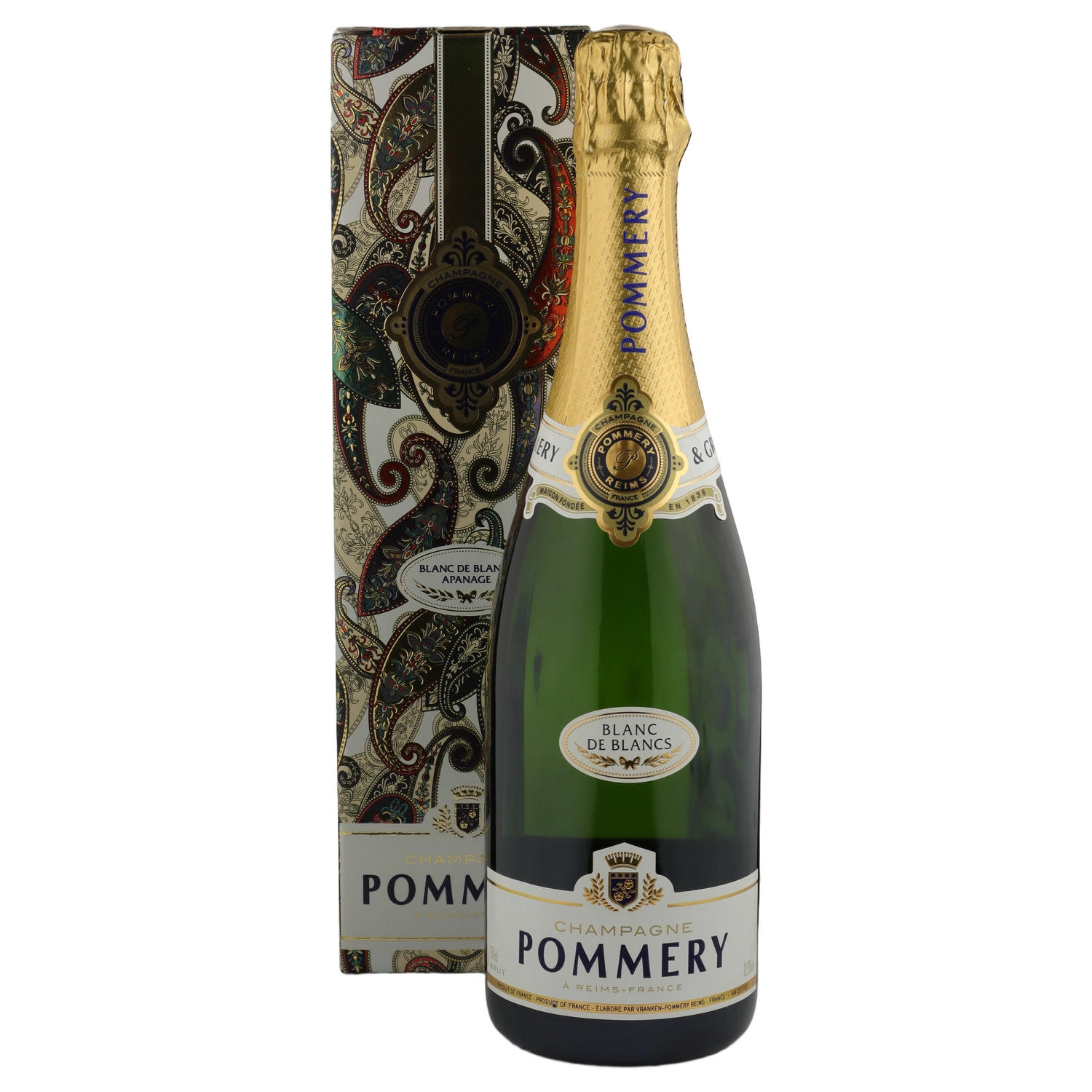 A bottle of NV Pommery Apanage Blanc De Blanc 750ml Sparkling Wine
