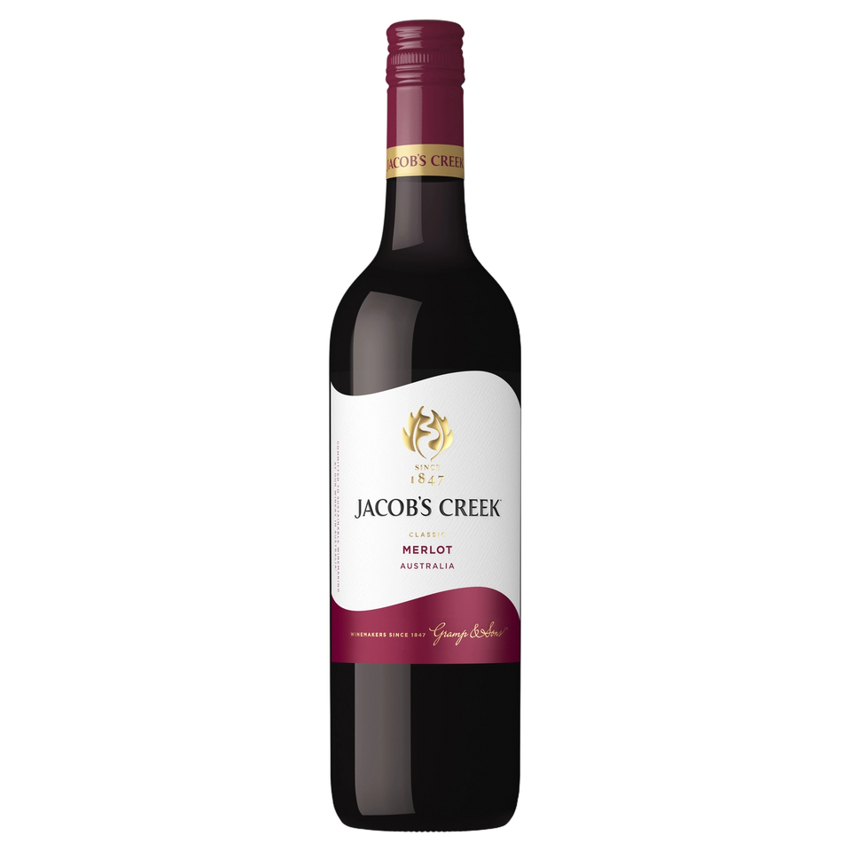 A bottle of 2024 Jacobs Creek Classic Merlot 750ml Red Wine