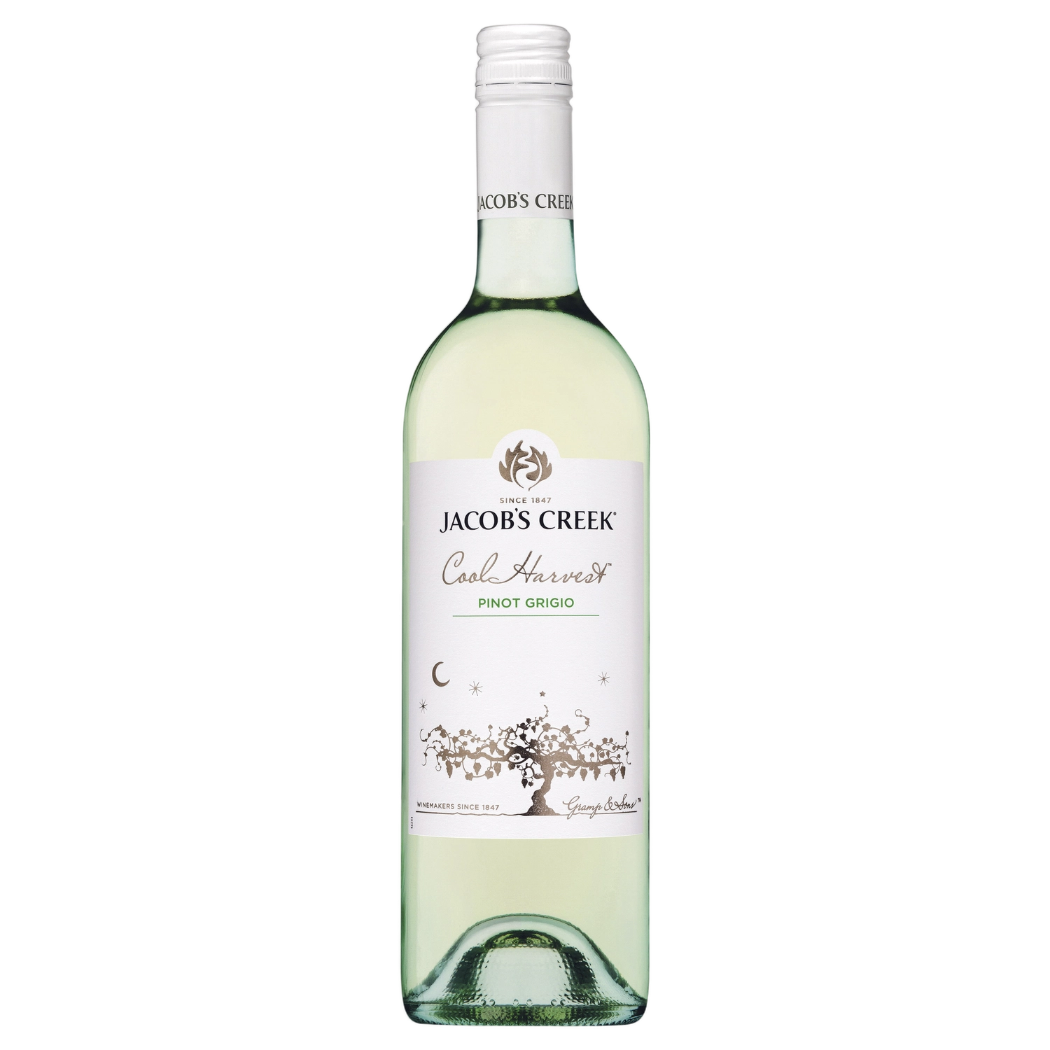 A bottle of 2025 Jacobs Creek Cool Harvest Pinot Grigio 750ml White Wine