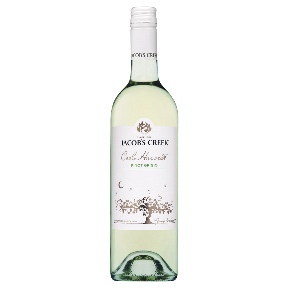 A bottle of 2025 Jacobs Creek Cool Harvest Pinot Grigio 750ml White Wine