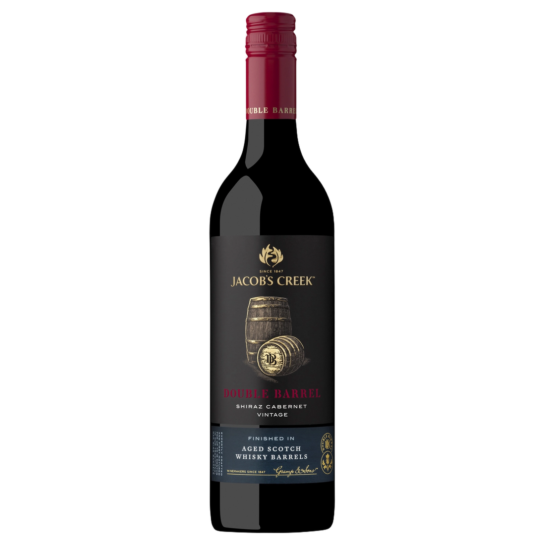 A bottle of 2022 Jacobs Creek Double Barrel Shiraz Cabernet 750ml Red Wine