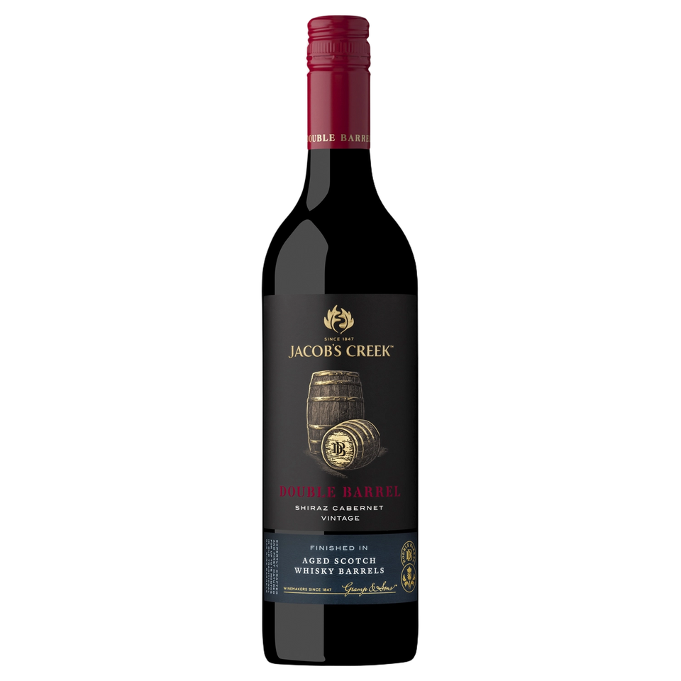 A bottle of 2022 Jacobs Creek Double Barrel Shiraz Cabernet 750ml Red Wine