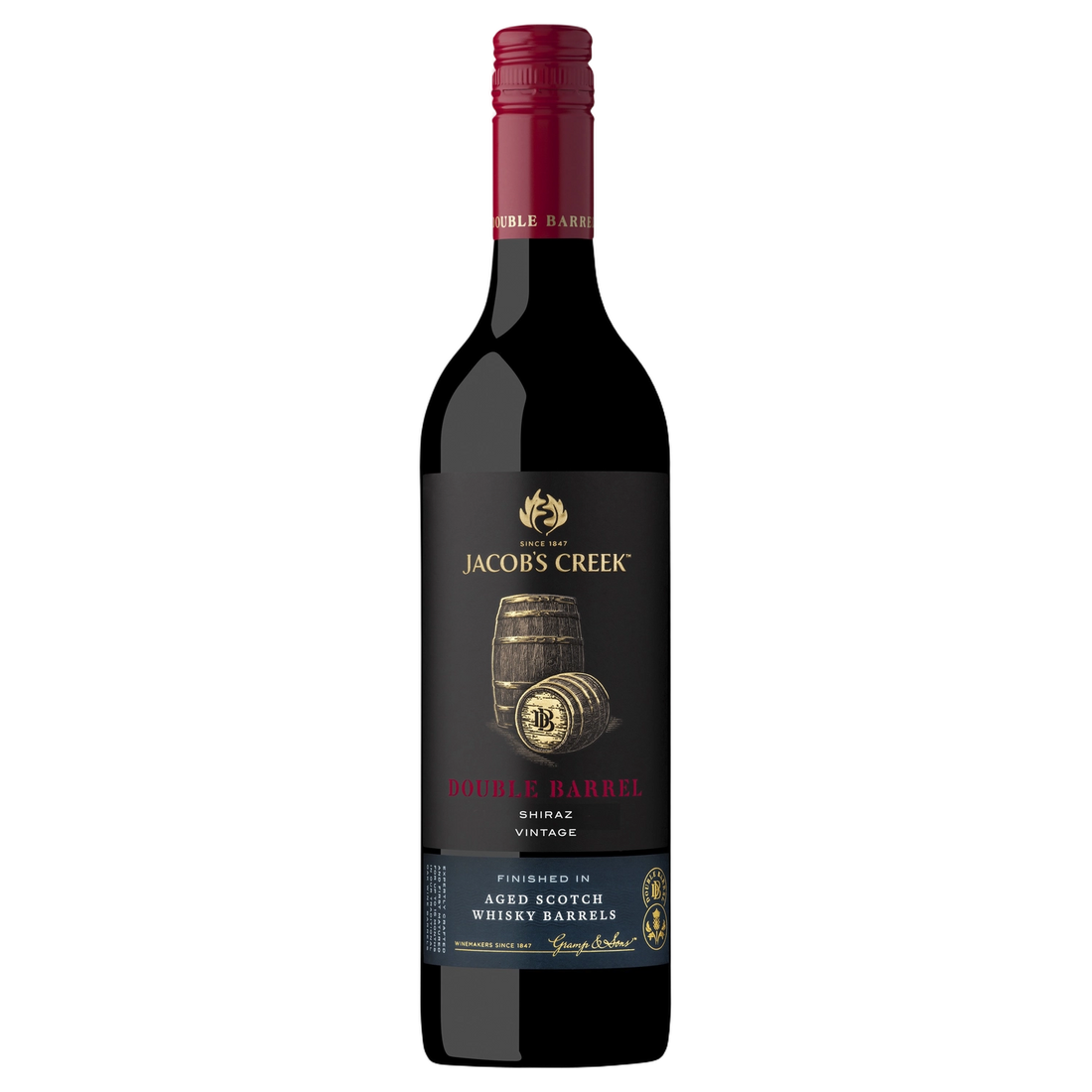 A bottle of 2022 Jacobs Creek Double Barrel Shiraz 750ml Red Wine