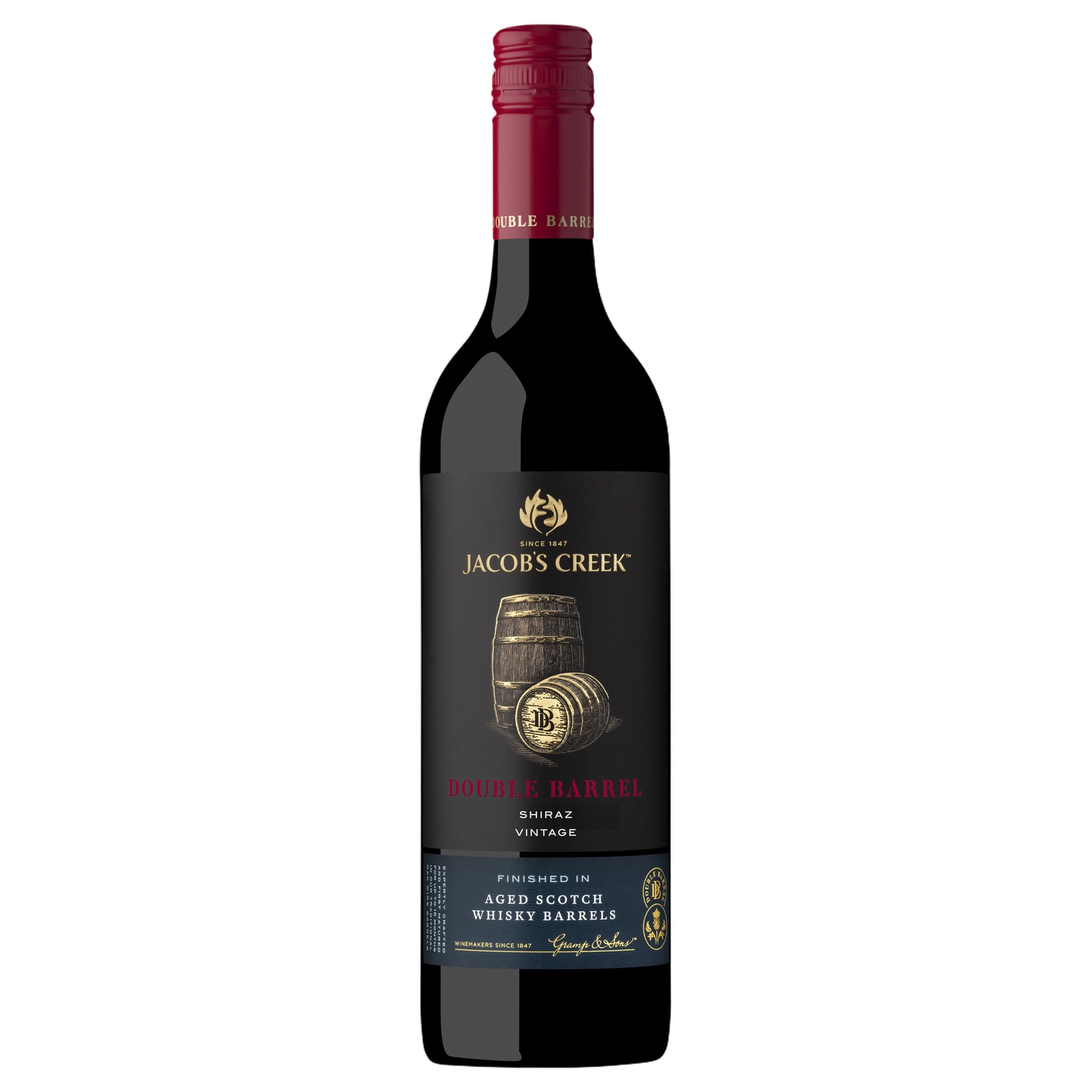 A bottle of 2022 Jacobs Creek Double Barrel Shiraz 750ml Red Wine