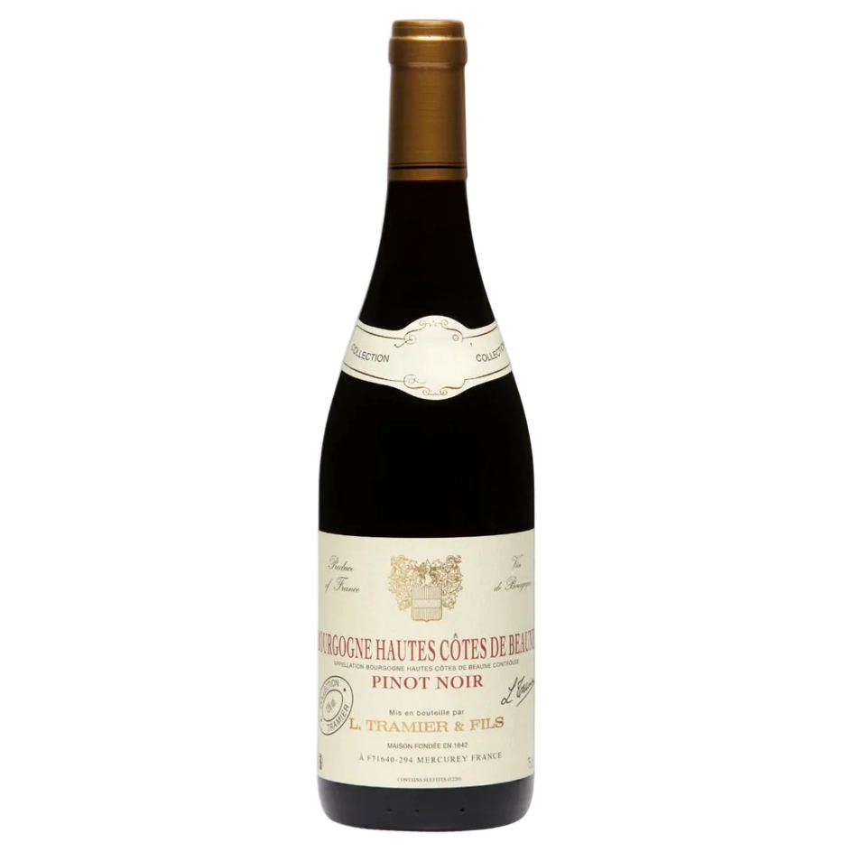A bottle of 2022 Tramier & Fils Bourgogne Hautes Cotes de Beaune AOP Pinot Noir 750ml Red Wine