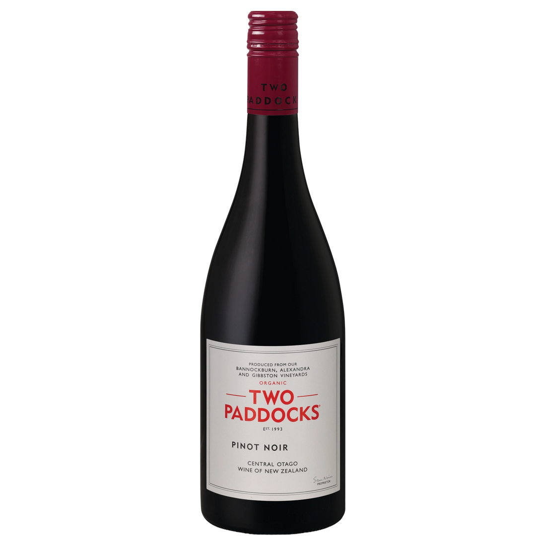 A bottle of 2024 Two Paddocks Pinot Noir 750ml Red Wine
