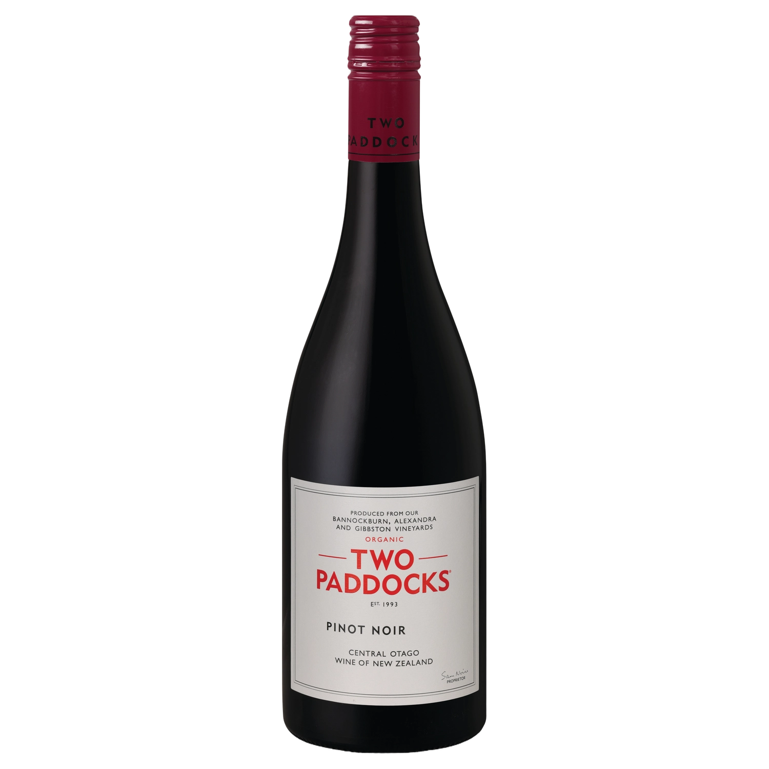 A bottle of 2024 Two Paddocks Pinot Noir 750ml Red Wine