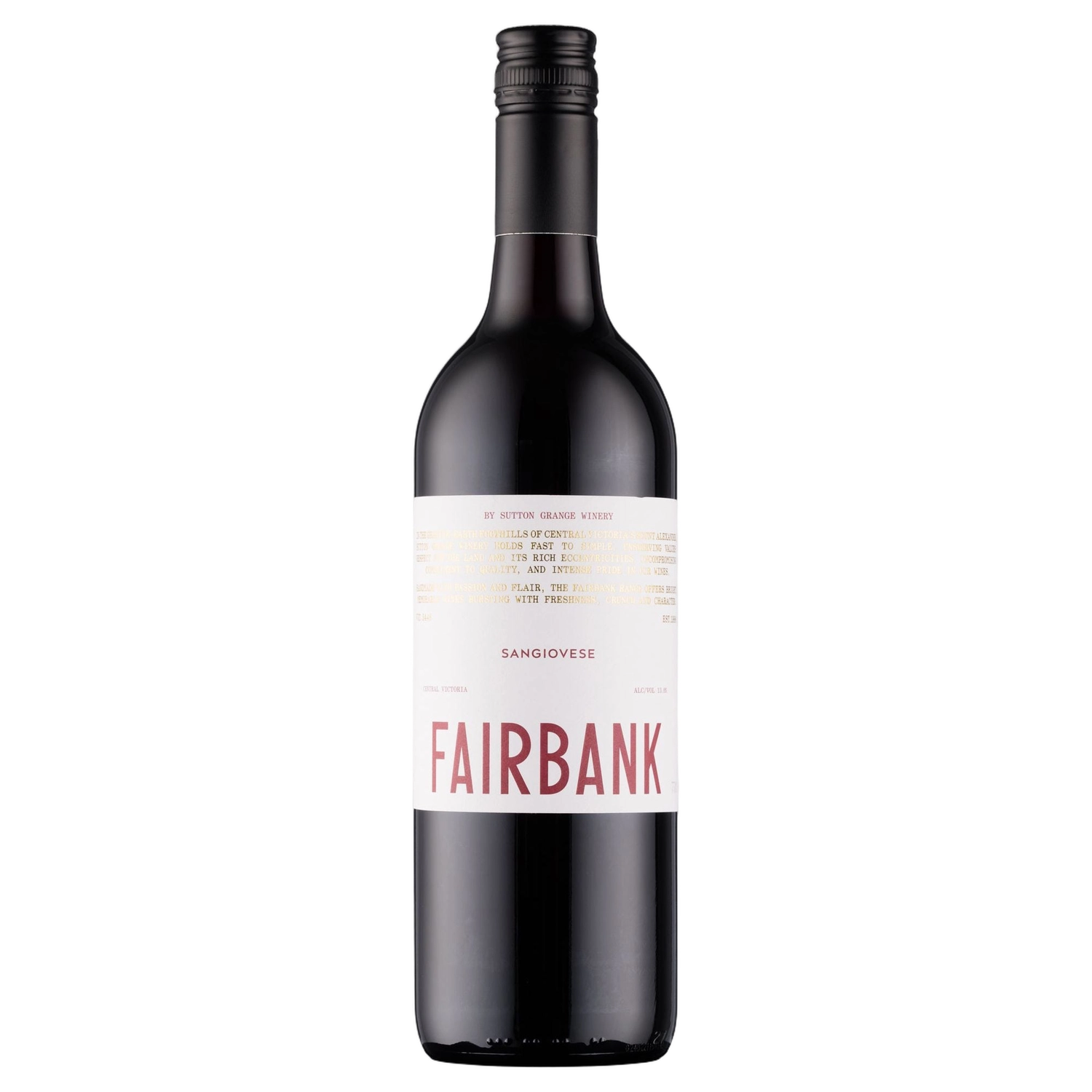A bottle of 2023 Sutton Grange Fairbank Sangiovese 750ml Red Wine