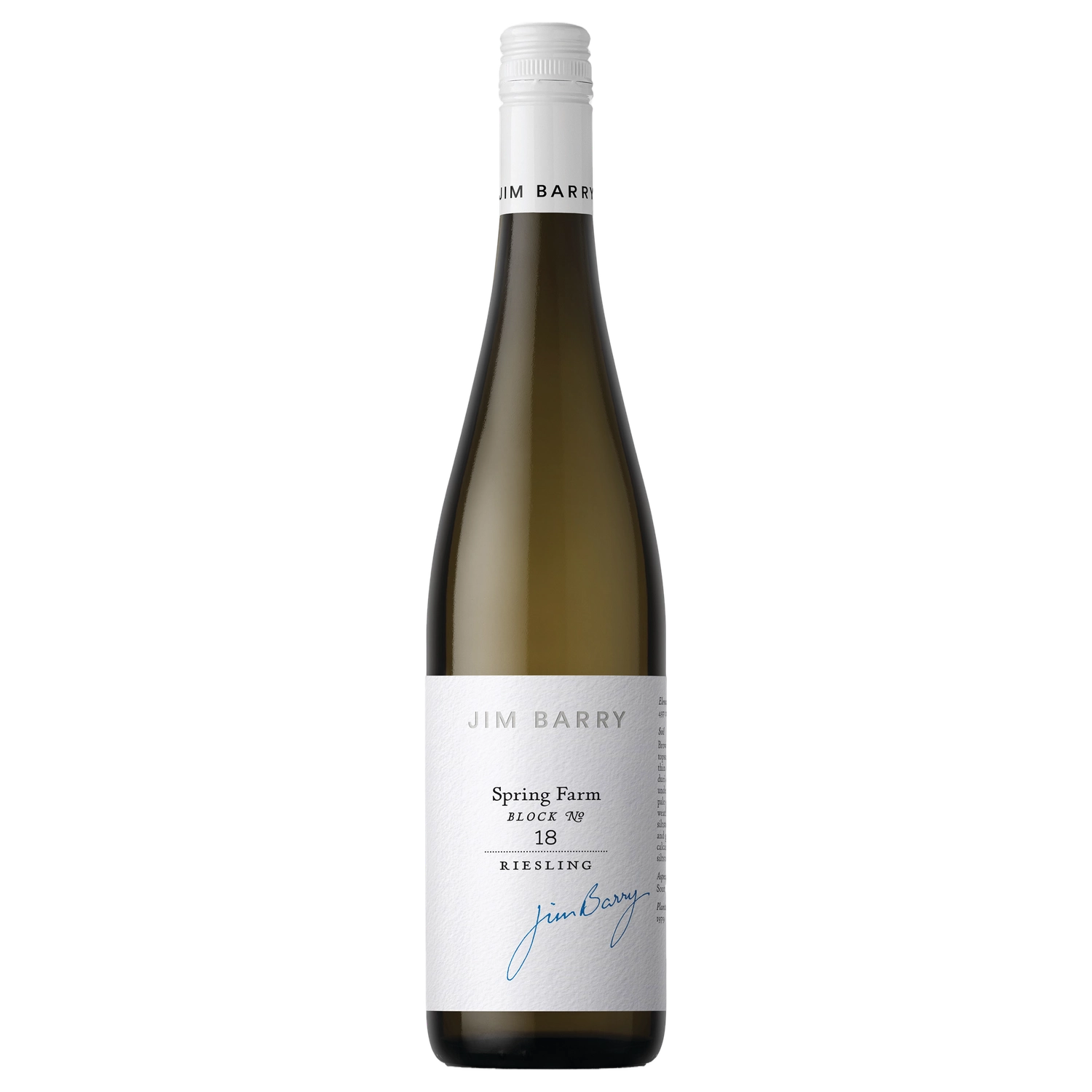 A bottle of 2015 Jim Barry Spring Farm Block 18 Riesling 750ml White Wine