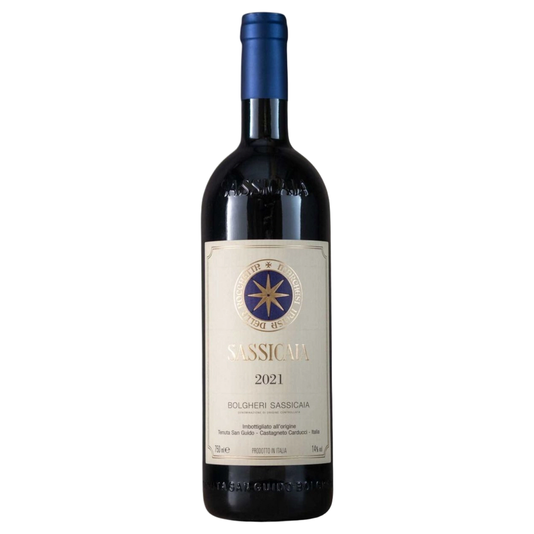A bottle of 2021 Sassicaia 750ml Red Wine