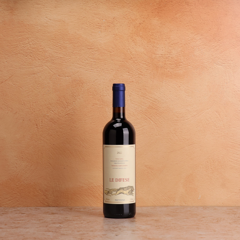 A bottle of 2022 Tenuta San Guido La Difese IGT 750ml Red Wine