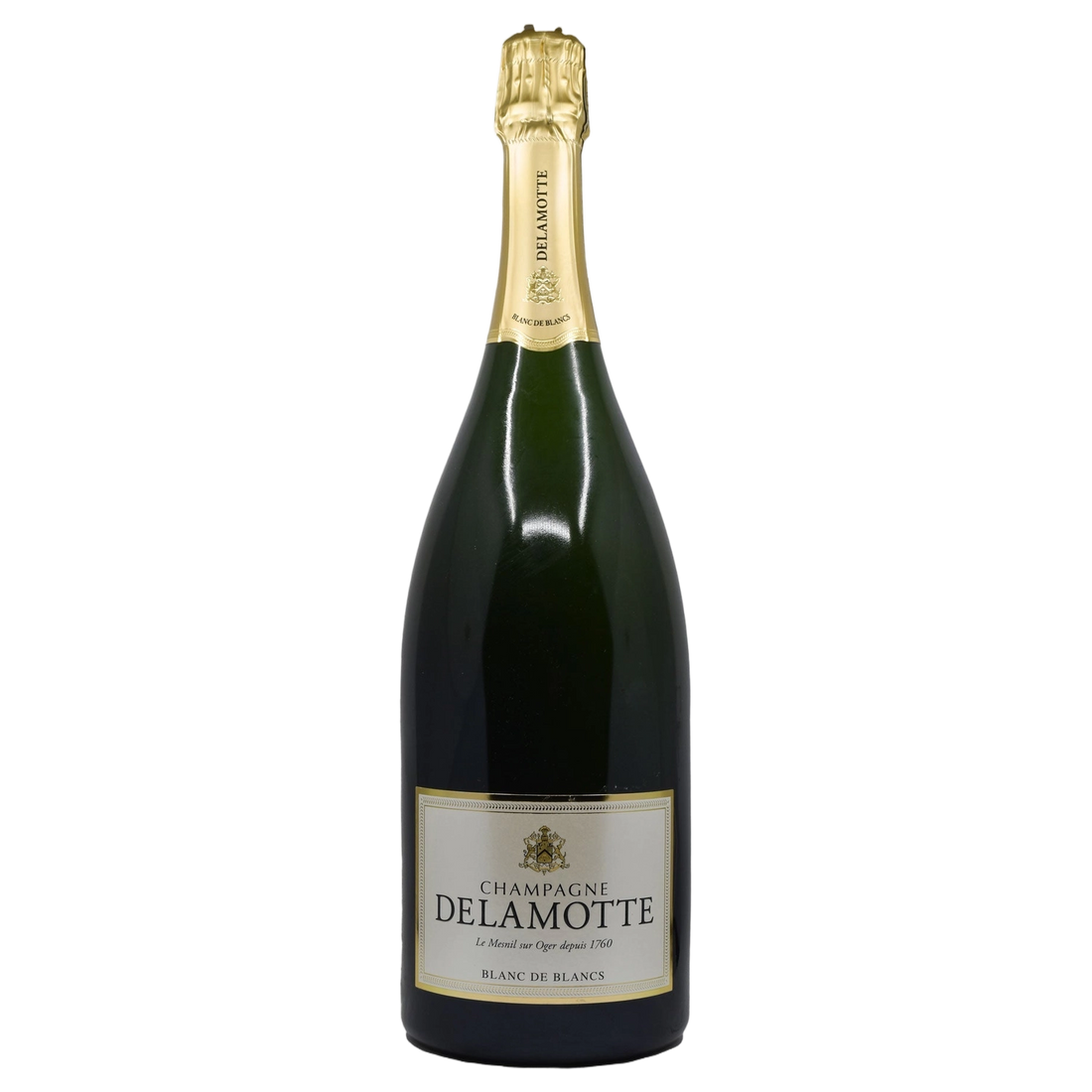 A bottle of NV Delamotte Blanc De Blancs 750ml Sparkling Wine