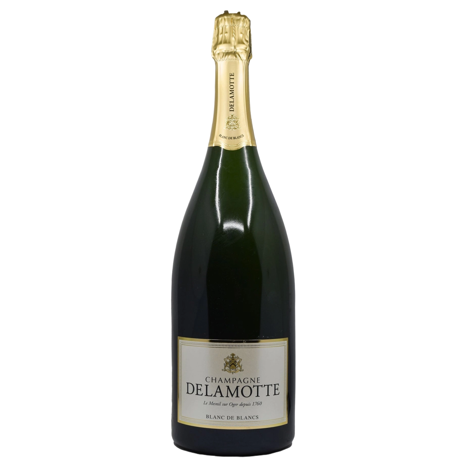 A bottle of NV Delamotte Blanc De Blancs 750ml Sparkling Wine