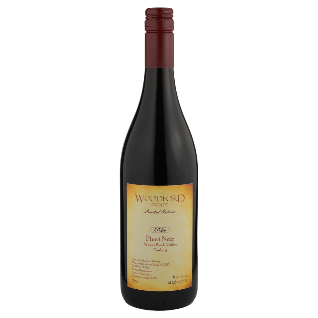 A bottle of 2024 Woodford Estate Limited Release Pinot Noir 750ml Red Wine