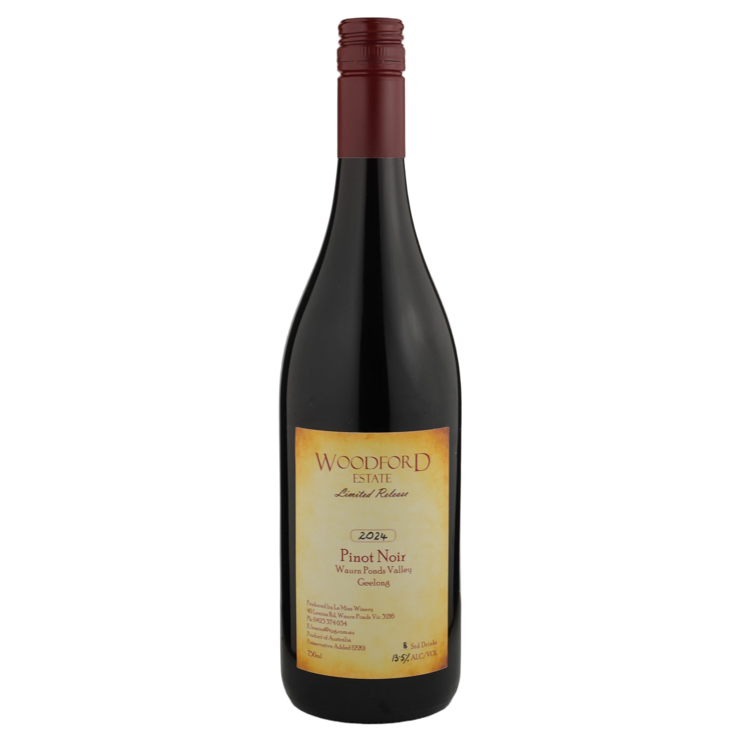 A bottle of 2024 Woodford Estate Limited Release Pinot Noir 750ml Red Wine