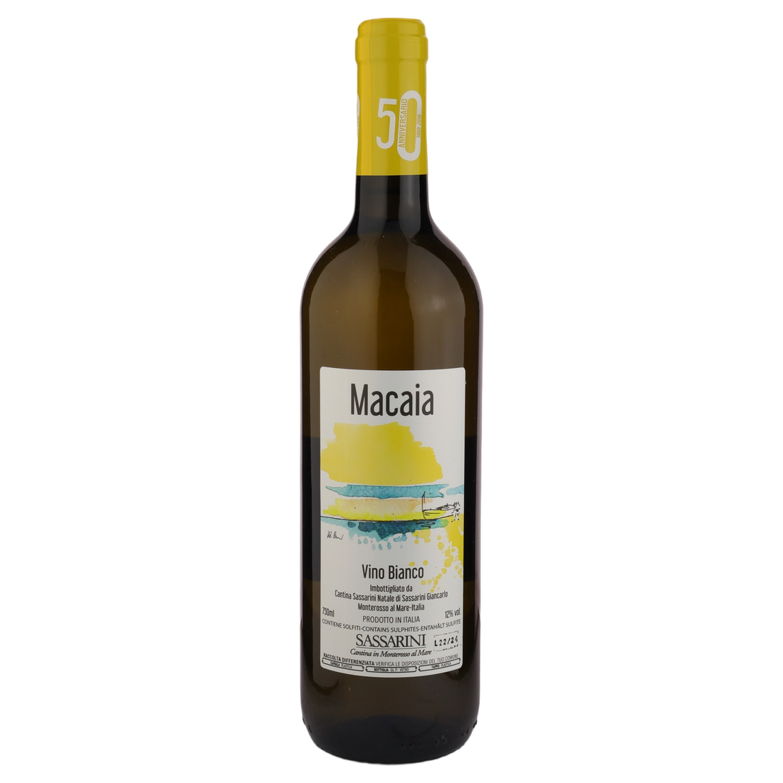 A bottle of Sassarini Vermentino Macaia Bianco 2024 750ml White Wine