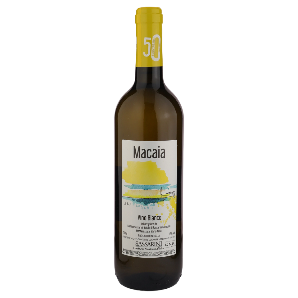 A bottle of Sassarini Vermentino Macaia Bianco 2024 750ml White Wine