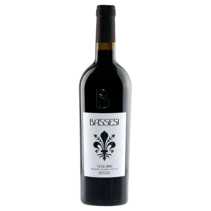 A bottle of 2023 Bassesi Sangiovese Rosso Toscana IGT 750ml Red Wine