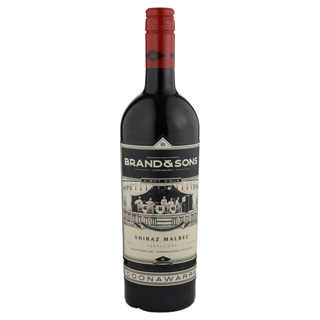 A bottle of 2021 Brand & Sons ‘Night Owls’ Shiraz Malbec 750ml Red Wine