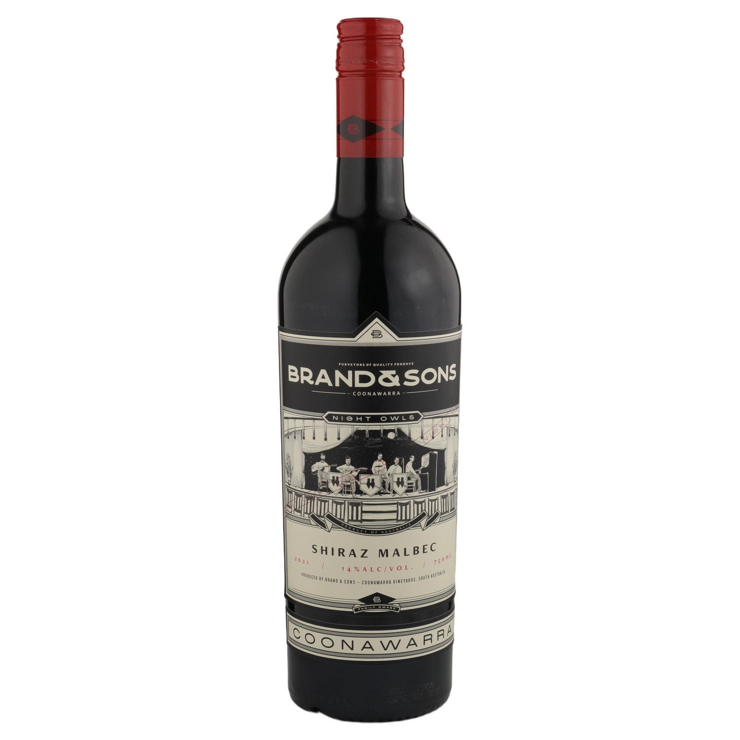 A bottle of 2021 Brand & Sons ‘Night Owls’ Shiraz Malbec 750ml Red Wine