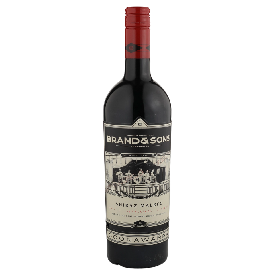 A bottle of 2021 Brand & Sons ‘Night Owls’ Shiraz Malbec 750ml Red Wine