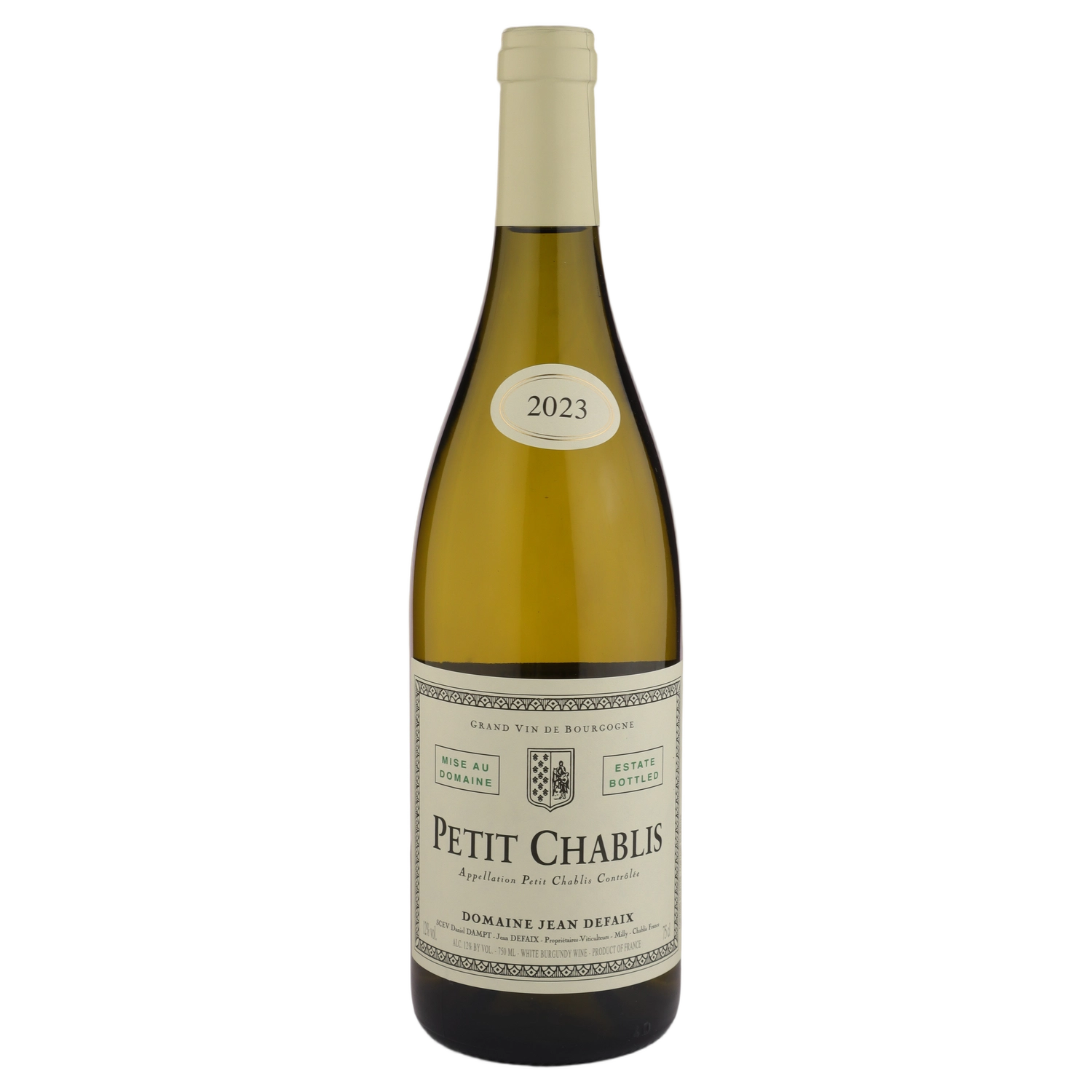 A bottle of 2023 Domaine Jean Defaix Petit Chablis 750ml White Wine