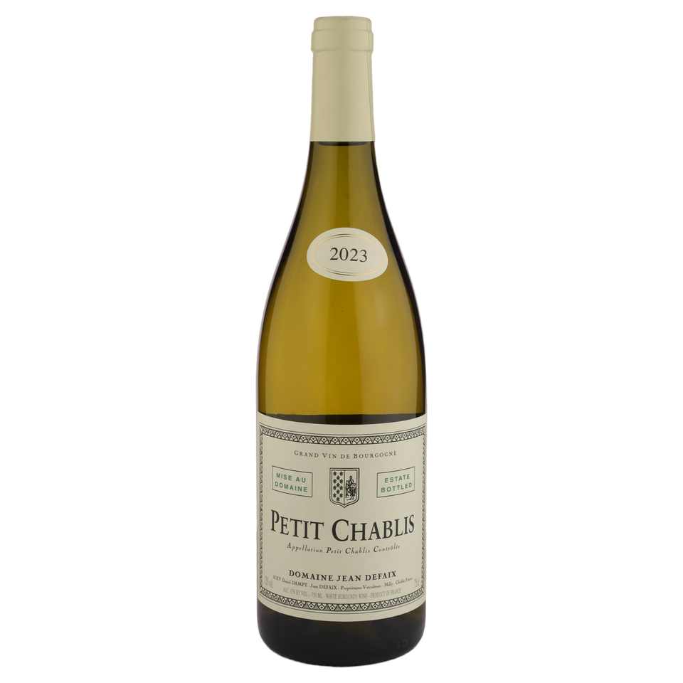 A bottle of 2023 Domaine Jean Defaix Petit Chablis 750ml White Wine
