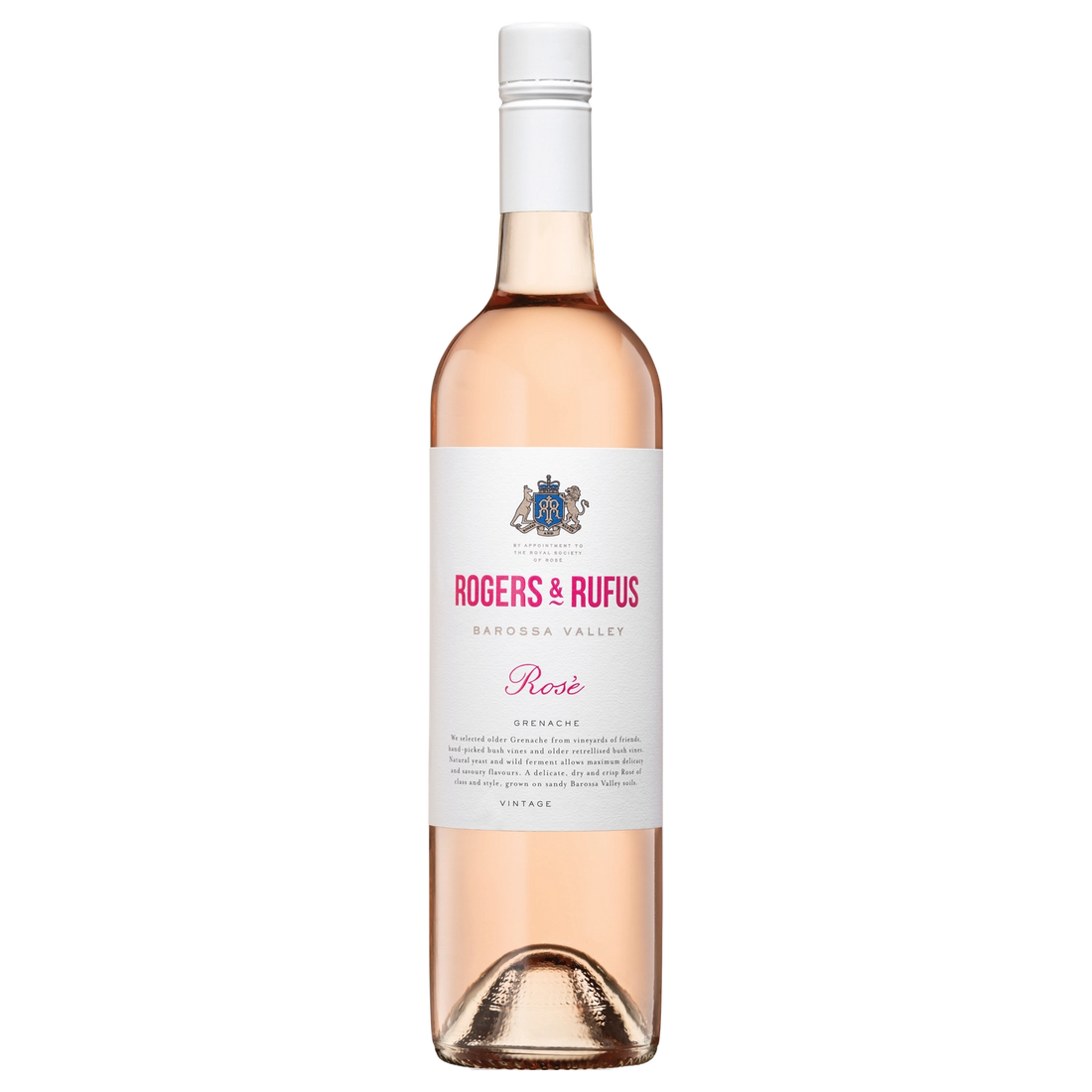 A bottle of 2025 Rogers & Rufus Grenache Rosé 750ml Red Wine